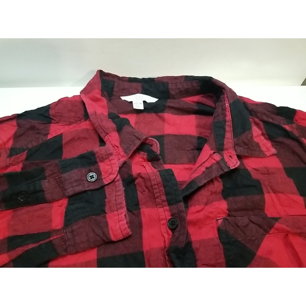 Time and Tru Womens Red Black Plaid Flannel Button Up Shirt Large 12-14